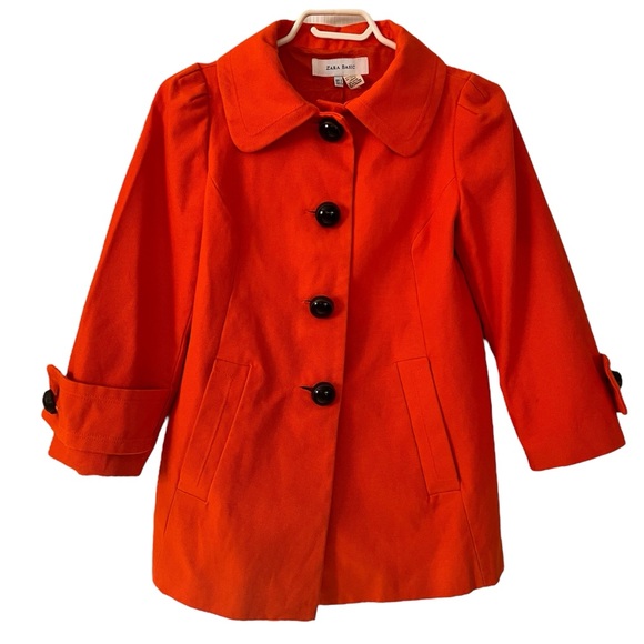 Zara Women's Basic Cropped Jacket Bold Stylish Orange 100% Heavy Cotton Size S - Picture 1 of 17